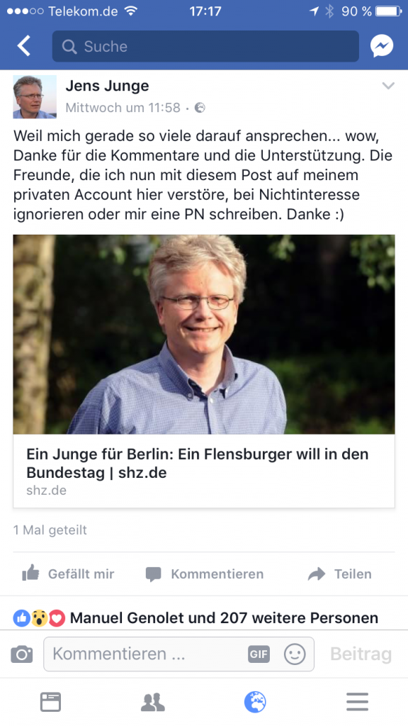 Kandidat Jens Junge im sh:z - Screenshot Facebook