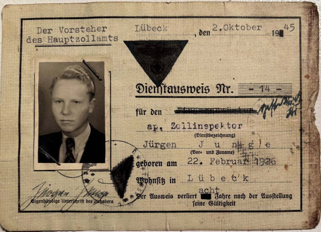 Dienstausweis Zollinspektor, Jürgen Junge, 1945