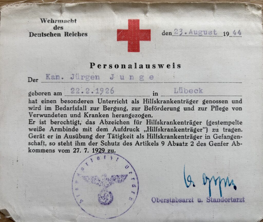 Jürgen Junge, Hilfskrankenträger 1944