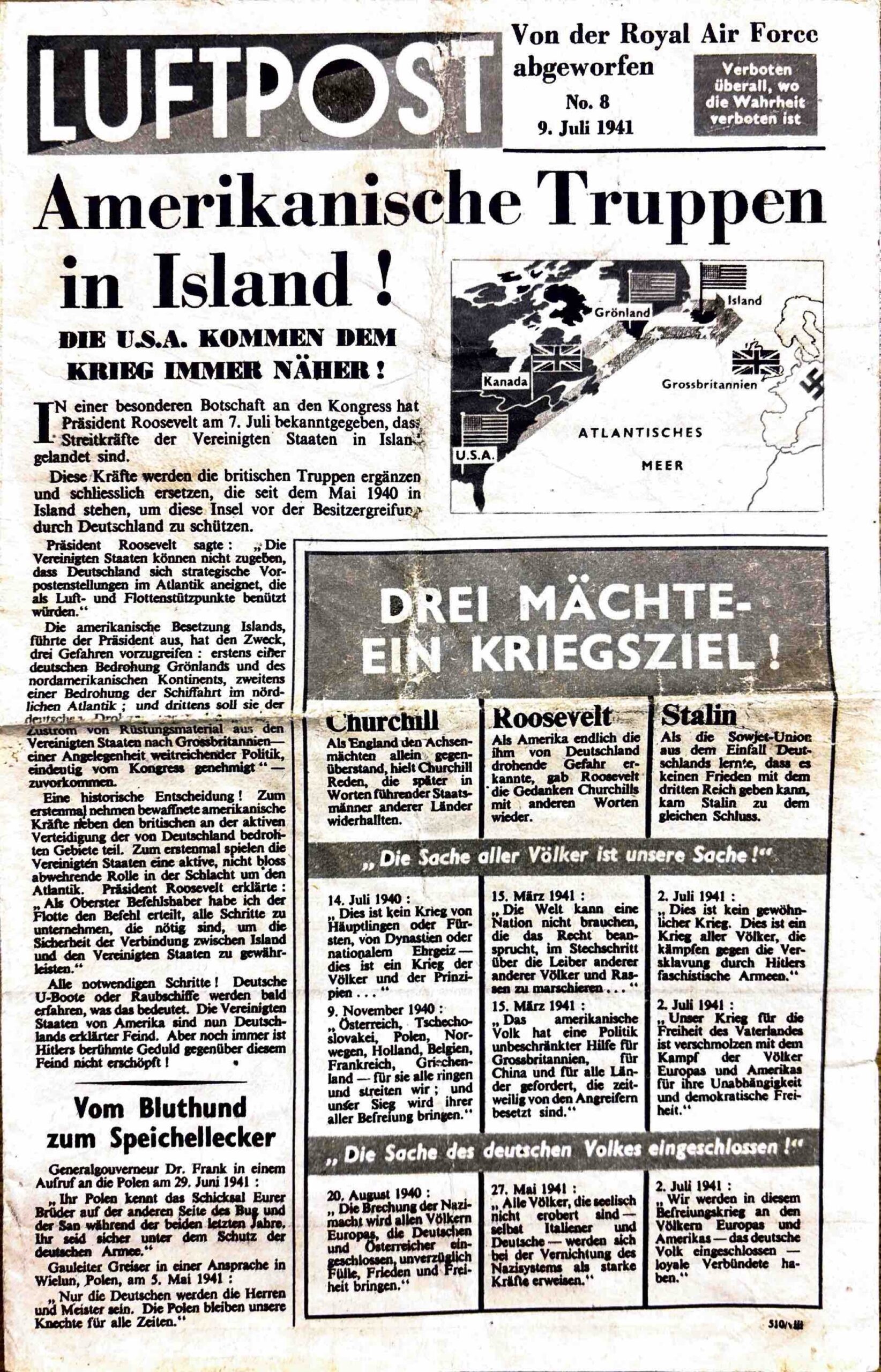 Luftpost der Royal Air Force, II. Weltkrieg, Flugblätter, Nr. 8, 09.07.1941