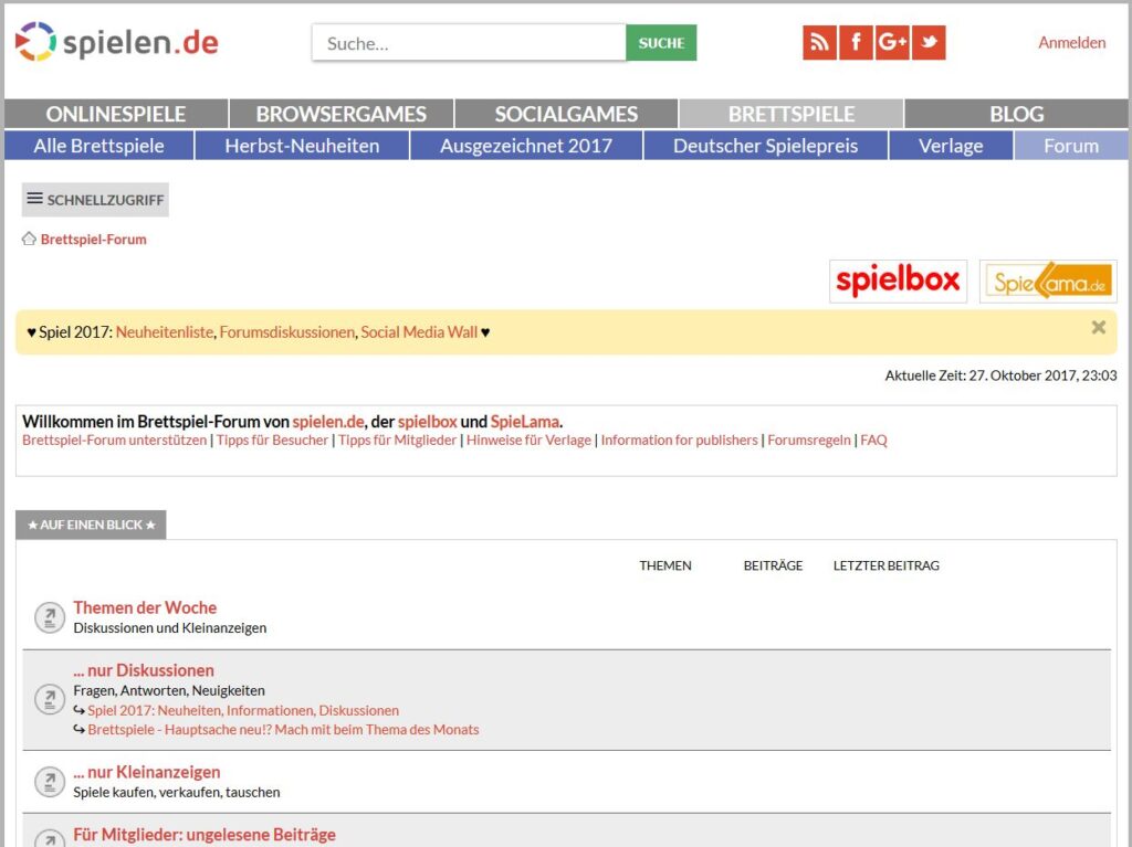 Brettspielforum auf spielen.de 2017